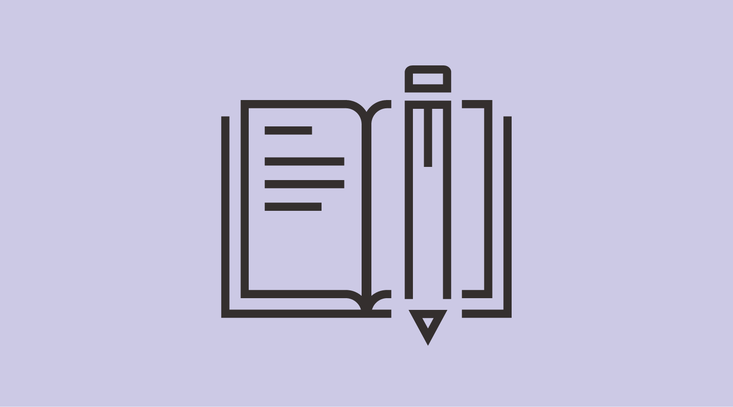 Illustration of an open book with a pencil
